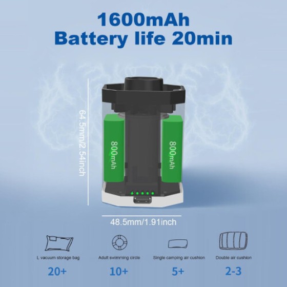 Electric pump for vacuum storage bags, wireless rechargeable air pump, used to compress clothes, blankets, and luggage.